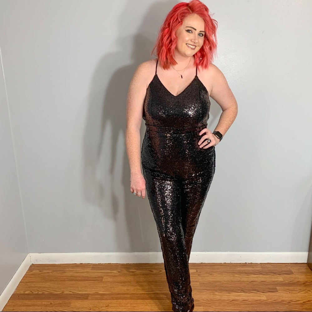 NWT BOUTIQUE Plus Size Black Sequin Jumpsuit